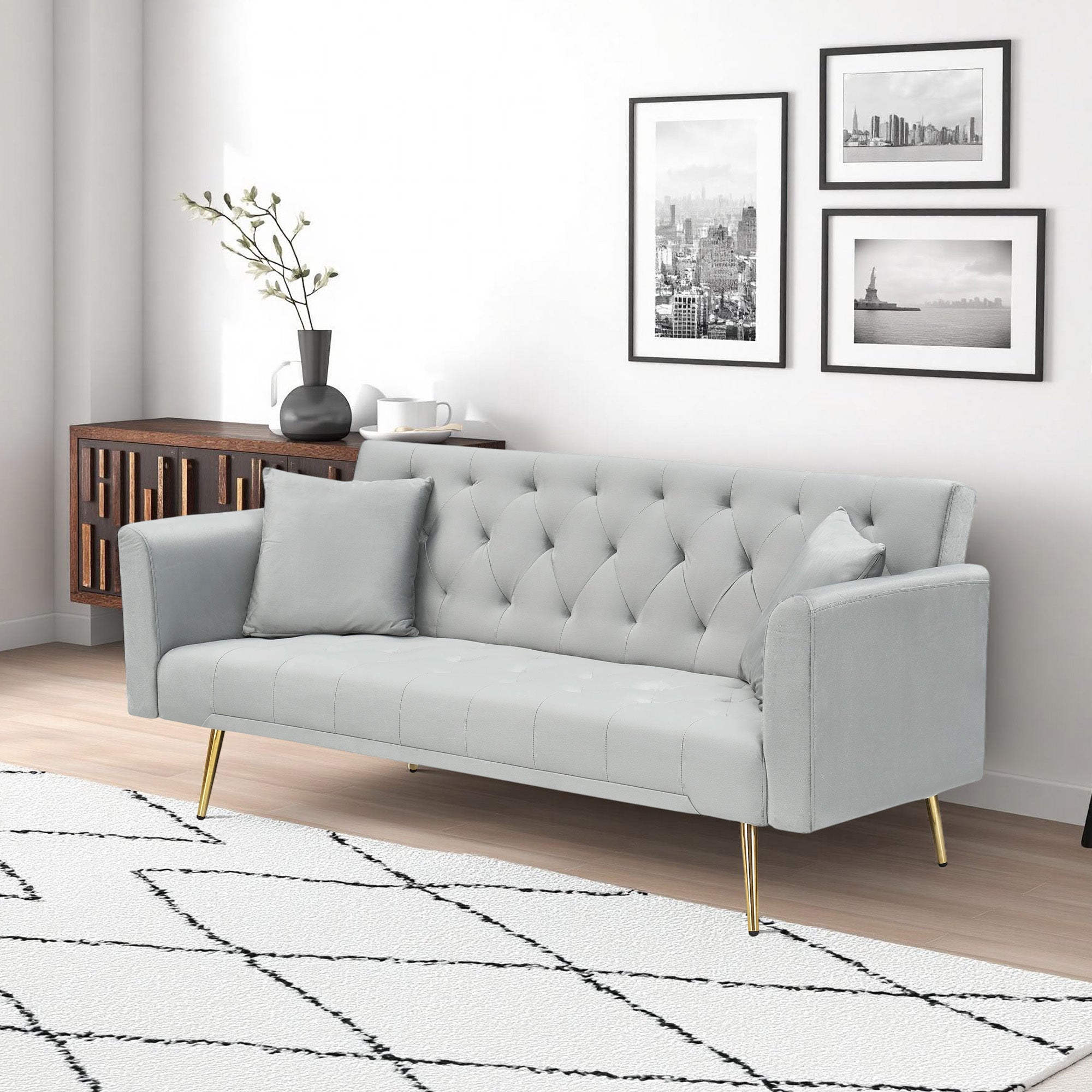 71-inch convertible love seat sofa, American vintage grey velvet material, suitable for small living room, bedroom, office - Grand Goldman Shop