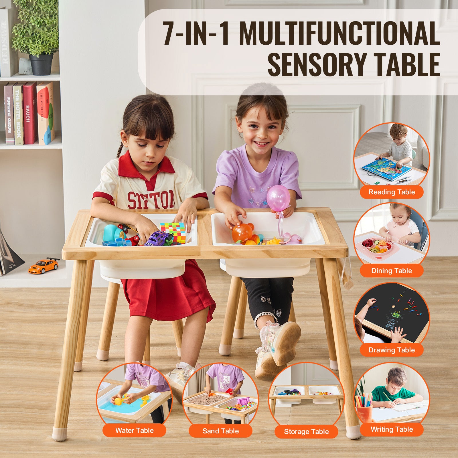Sensory Table and Chairs Set, Toddlers Activity Table with 2 Stools, 2 Storage Bins & Paper Roll Holder, Indoor/Outdoor Play 