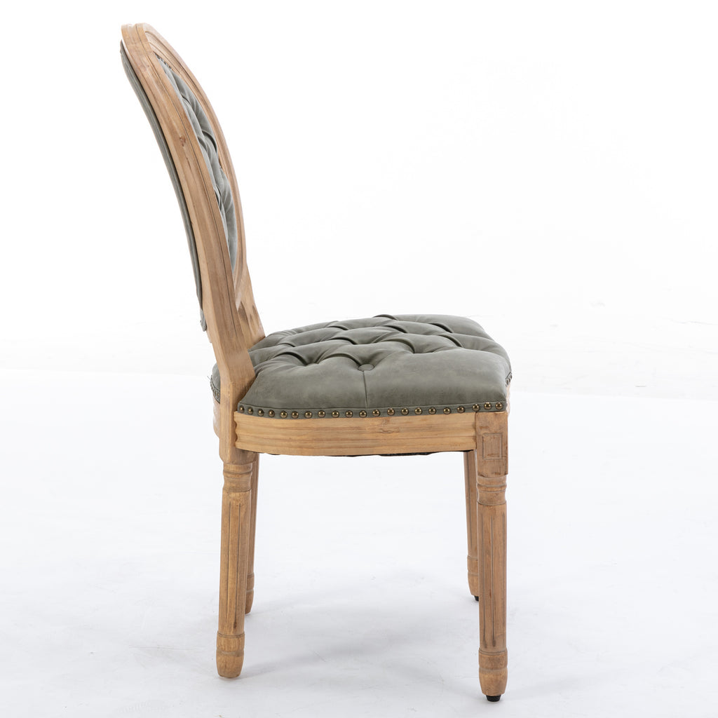 French Style Solid Wood Frame Antique Painting,Hand-pulled buckle decoration PU artificial leather Dining Chair with Nailhead Trim ,Wood Legs,Set of 2,White Pine Green,SW1839WP - Grand Goldman Shop