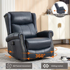 Heat Massage Manual Recliner Chair with Rocker and Swivel in Genuine leather for Living Room, Blue - Grand Goldman Shop