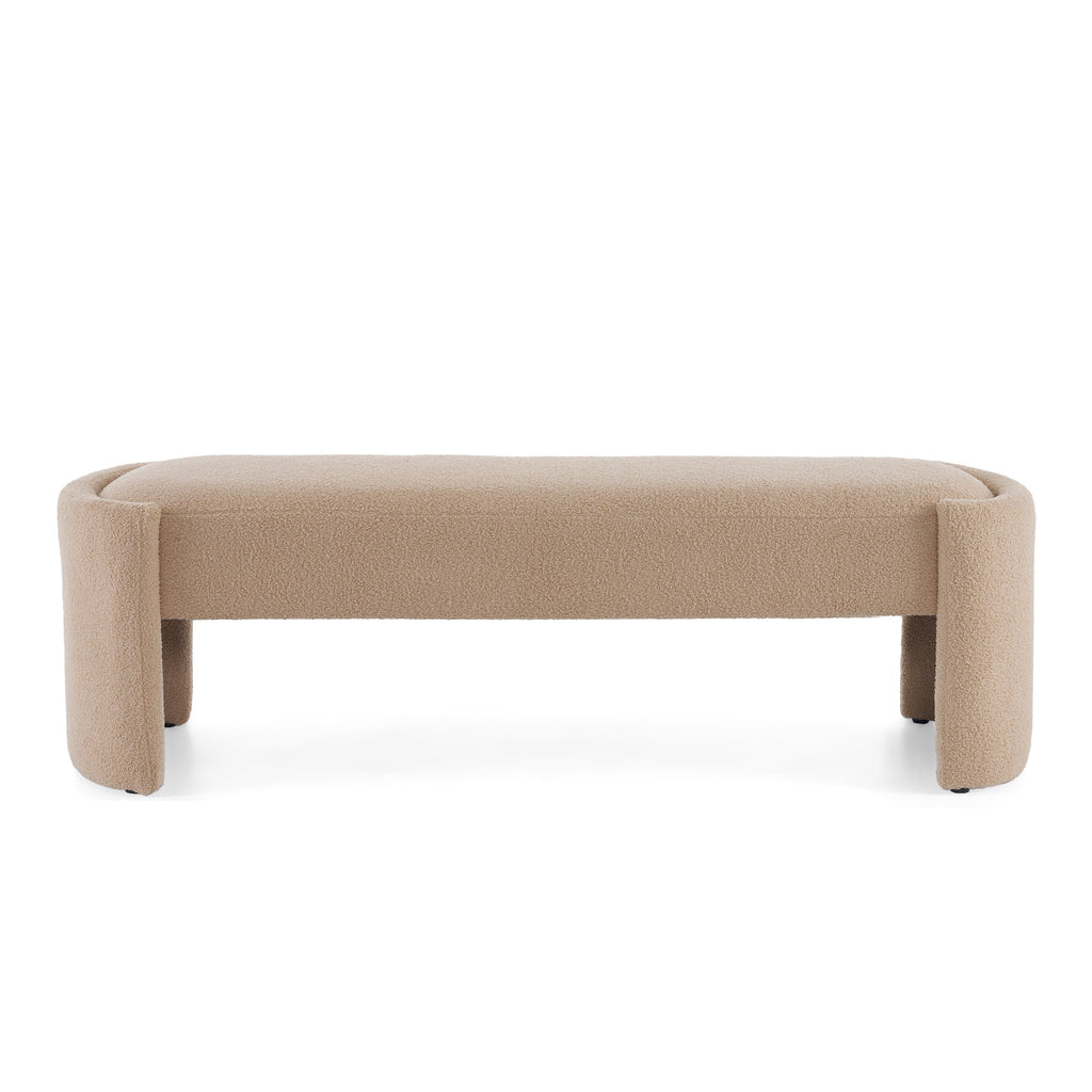 Elegant Simple Long Ottoman Bench in Light Camel with Wooden Frame and Polyester Upholstery, 61.25 x 19.75 x 19.25 inches - Grand Goldman Shop