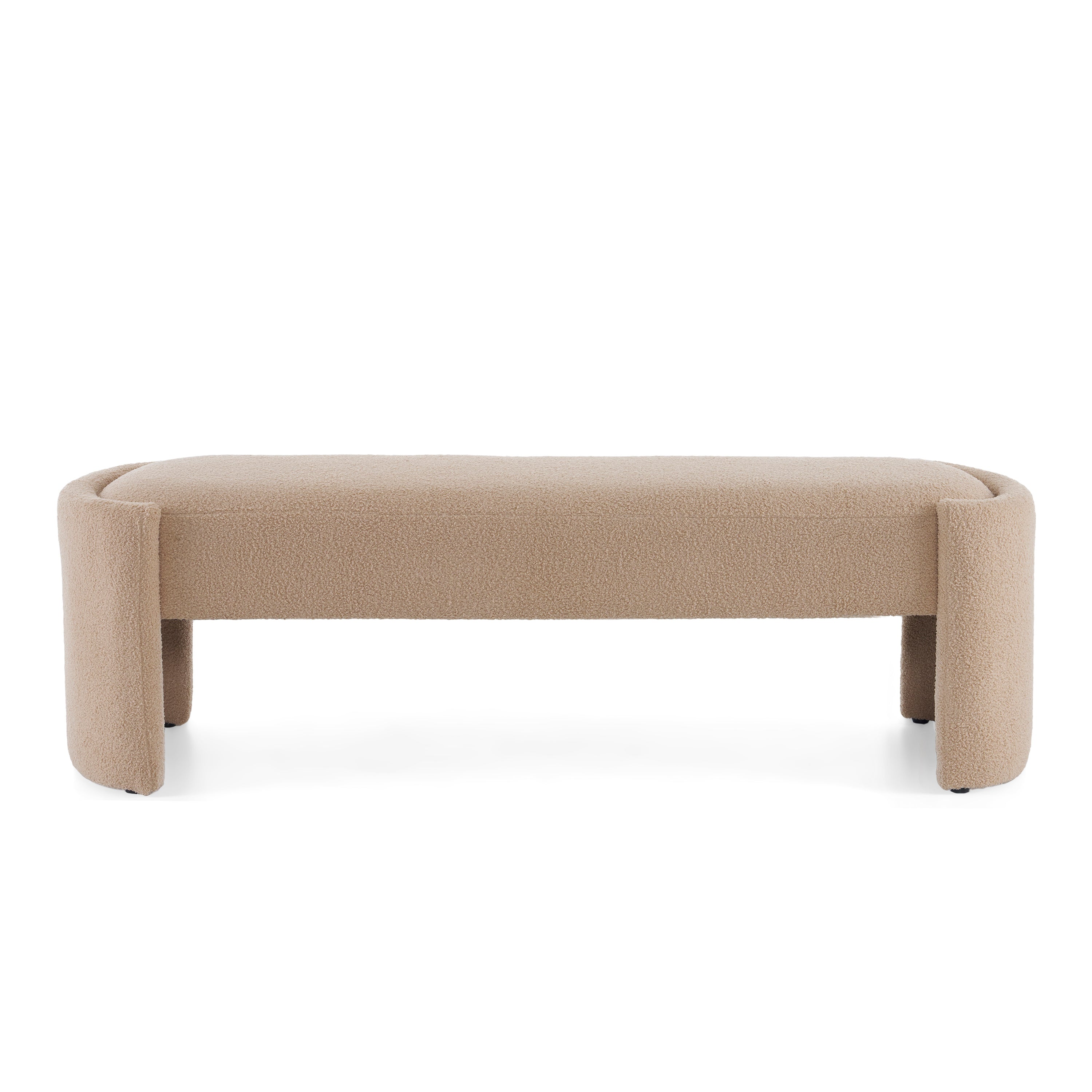 Elegant Simple Long Ottoman Bench in Light Camel with Wooden Frame and Polyester Upholstery, 61.25 x 19.75 x 19.25 inches - Grand Goldman Shop