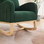 27.2'W Rocking Chair for Nursery, Sherpa Glider Chair with High Back and Side Pocket, Rocking Accent Armchair with Rubber Wood Legs for Living Room/Bedroom.Green - Grand Goldman Shop