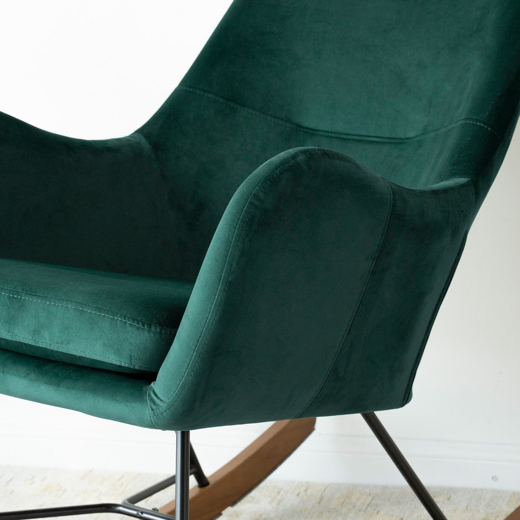 Chelsea Velvet Rocking Chair in Green with Comfortable Design for Home and Nursery for Living Room Bedroom Waiting Room 38.5'H x 27.5'W x 36'D - Grand Goldman Shop