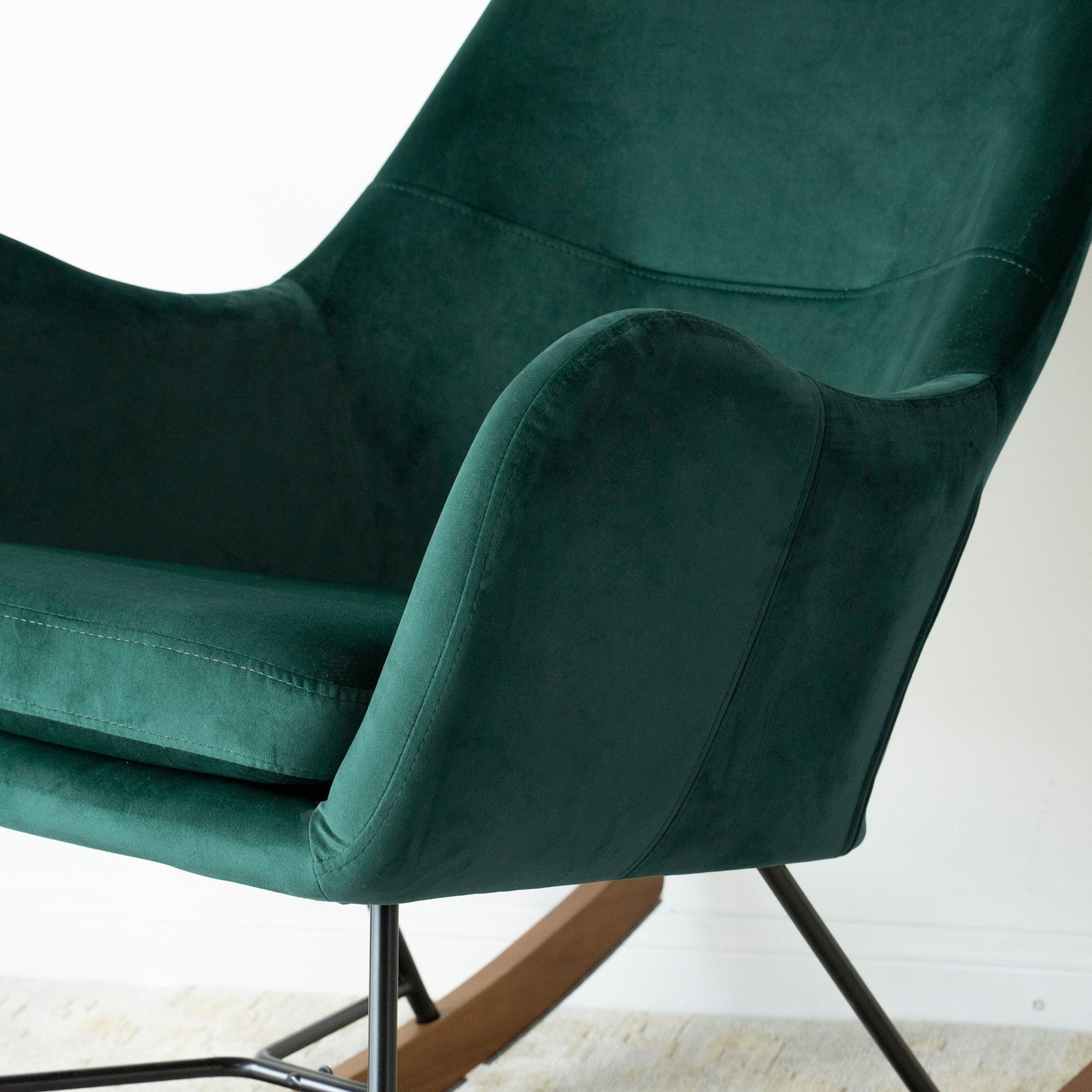 Chelsea Velvet Rocking Chair in Green with Comfortable Design for Home and Nursery for Living Room Bedroom Waiting Room 38.5'H x 27.5'W x 36'D - Grand Goldman Shop