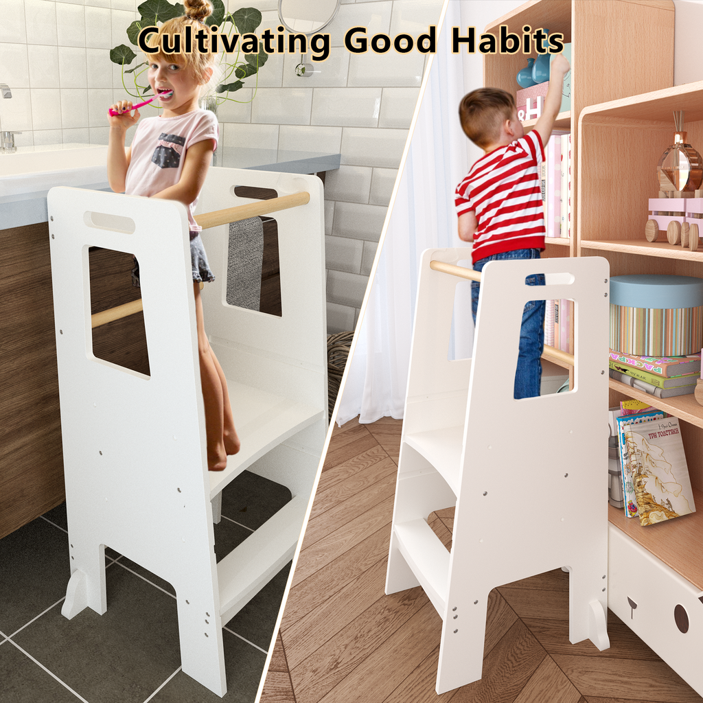 Kids Standing Tower, Child Kitchen Step Stool Toddler Wood Stepping Stool - Children's Montessori Stool - Adjustable Height, 