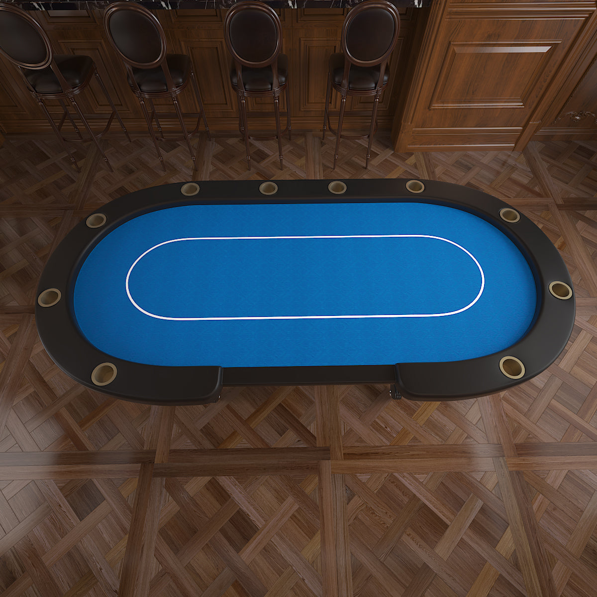 96' Oval Aura Poker Table for 10 Players Texas Holdem Poker Card with Bet Line Felt Surface Jumbo Cup Holders Blue | Premium 