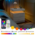 Nightstand LED Bedside Table Cabinet Lights Modern End Side with 2 Drawers for Bedroom (White Stone) - Grand Goldman Shop