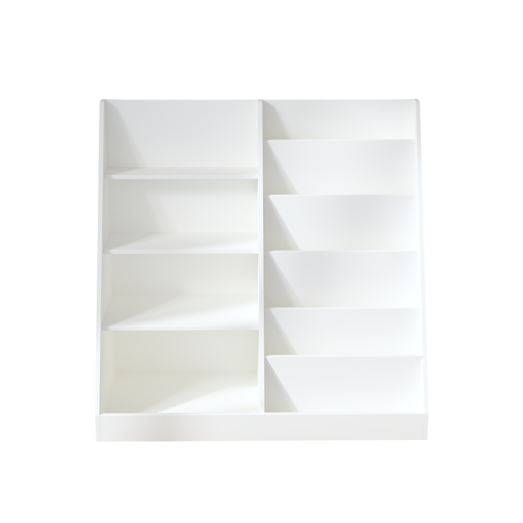 Kids Bookshelf and Toy Storage Organizer, Multifunctional 4-Tier White Wooden Bookcase with Toy Bin for Nursery, Playroom, or