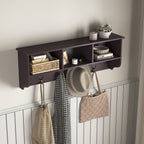 Espresso Entryway Wall Mounted Coat Rack with 4 Dual Hooks Living Room Wooden Storage Shelf - Grand Goldman Shop