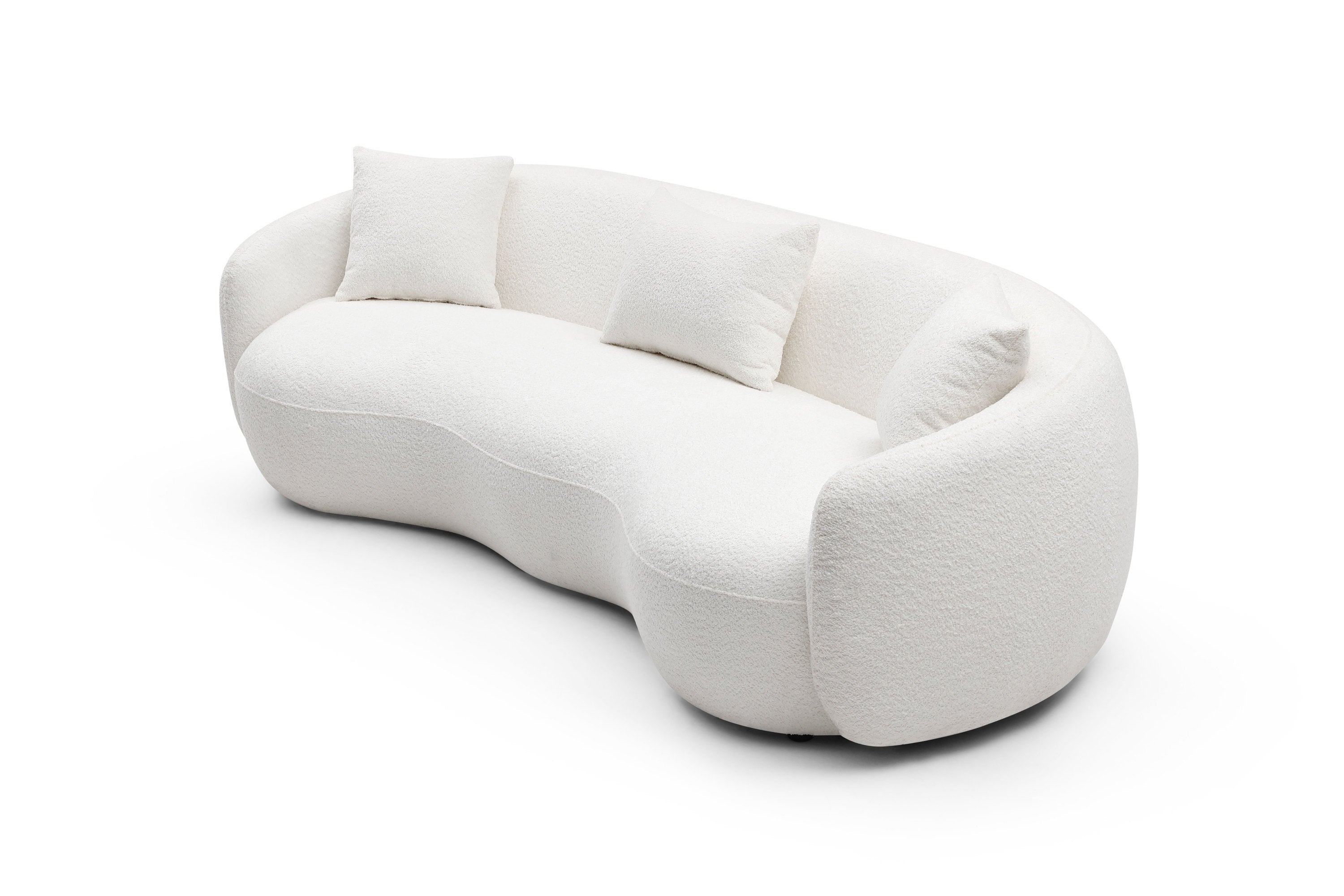 Mid Century Modern Curved Living Room Sofa, 4-Seat Boucle Fabric Couch for Bedroom, Office, Apartment, off white(beige and white) - Grand Goldman Shop