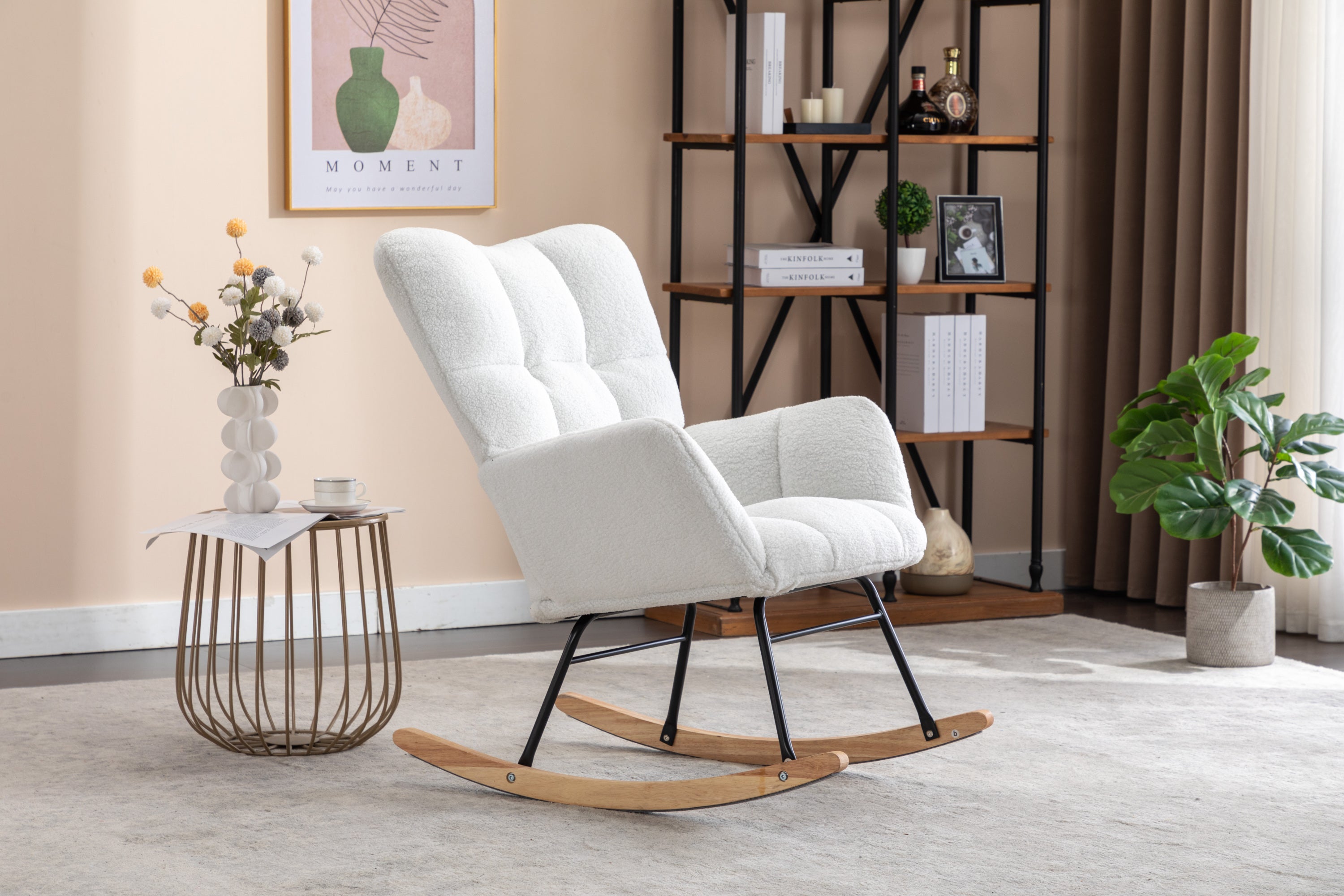 050-Teddy Fabric Rocking Gilder Nursery Chair For Living Room Indoor,Ivory - Grand Goldman Shop