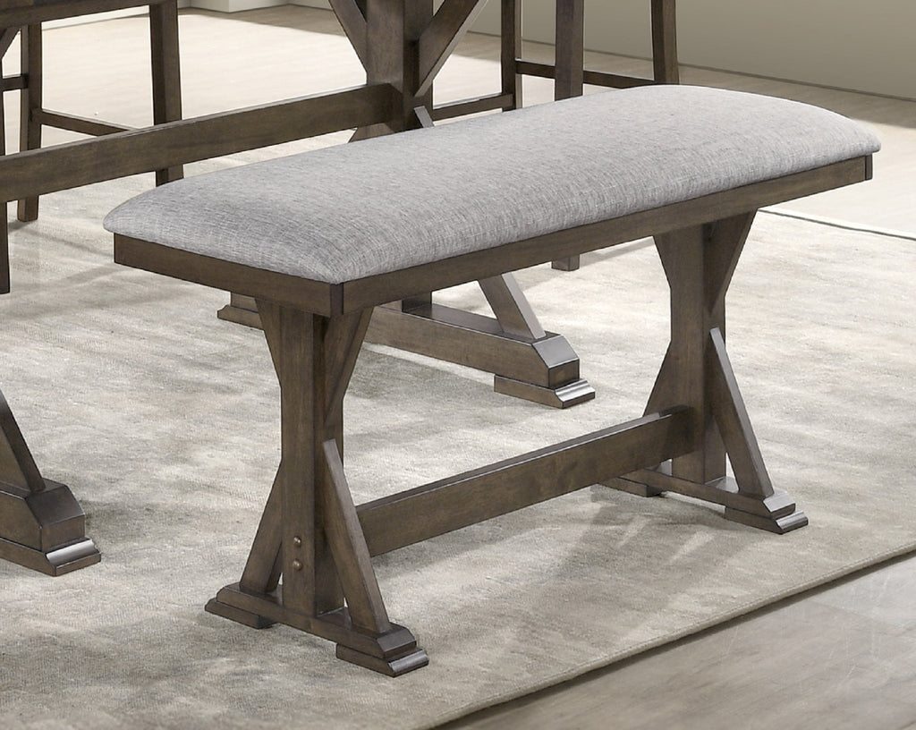 1pc Rustic Upholstered Counter Height Dining Bench Rich Wood Finish Wooden Dining Room Furniture Brown - Grand Goldman Shop
