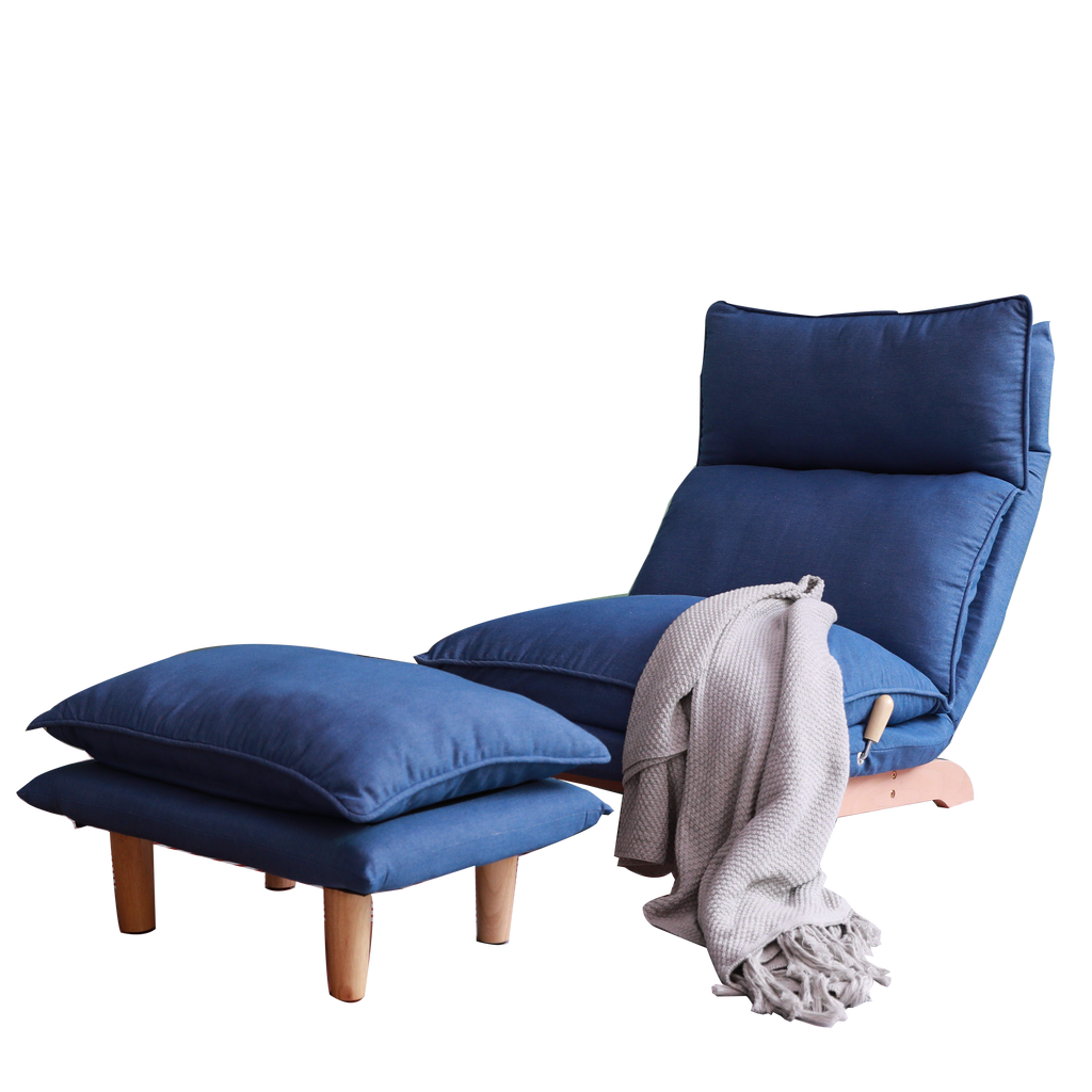 Modern Dark Blue Metal Frame Foldable Reclining Floor Chair – Lazy Leisure Sofa for Balcony or Bedroom - Grand Goldman Shop