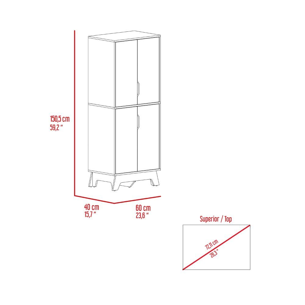 Pamplona Double Kitchen Pantry, Double Door, Four Legs, Four Shelves -Light Oak / White - Grand Goldman