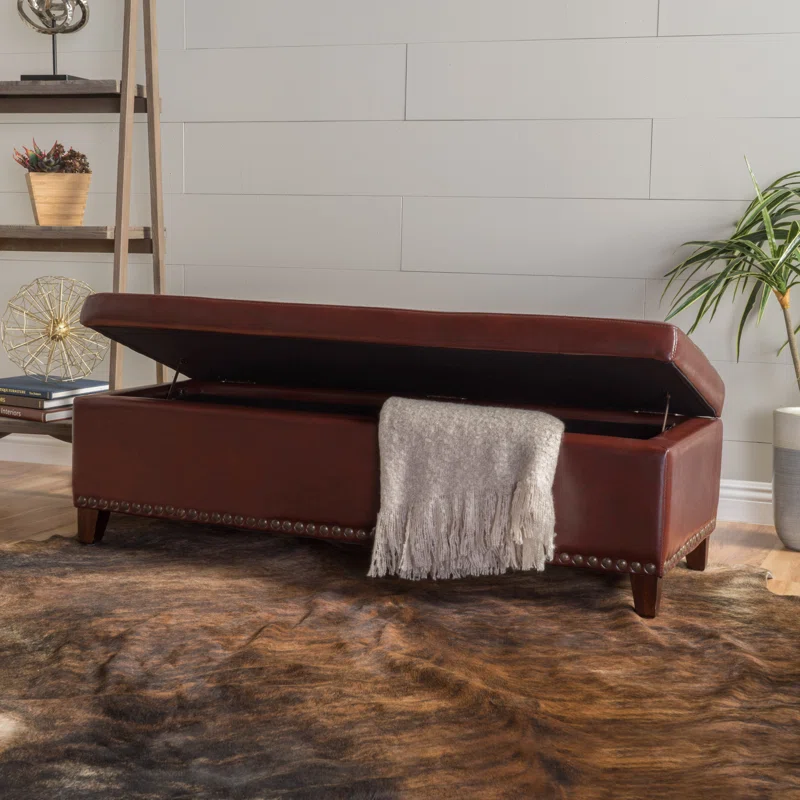 Ottoman with Storage, 51 Inch Large Ottomans Storage Bench, Upholstered End of Bed Bench with Hinged Lid, Long Foot Rest Stool for Living Room Bedroom - Grand Goldman Shop