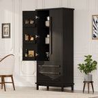 70' Kitchen Pantry Cabinet with 2 Cabinet Shelves,Luxurious Wooden Cupboard with 6 Door Shelves and 3 Drawers for Kitchen, Dining Room,Black - Grand Goldman Shop