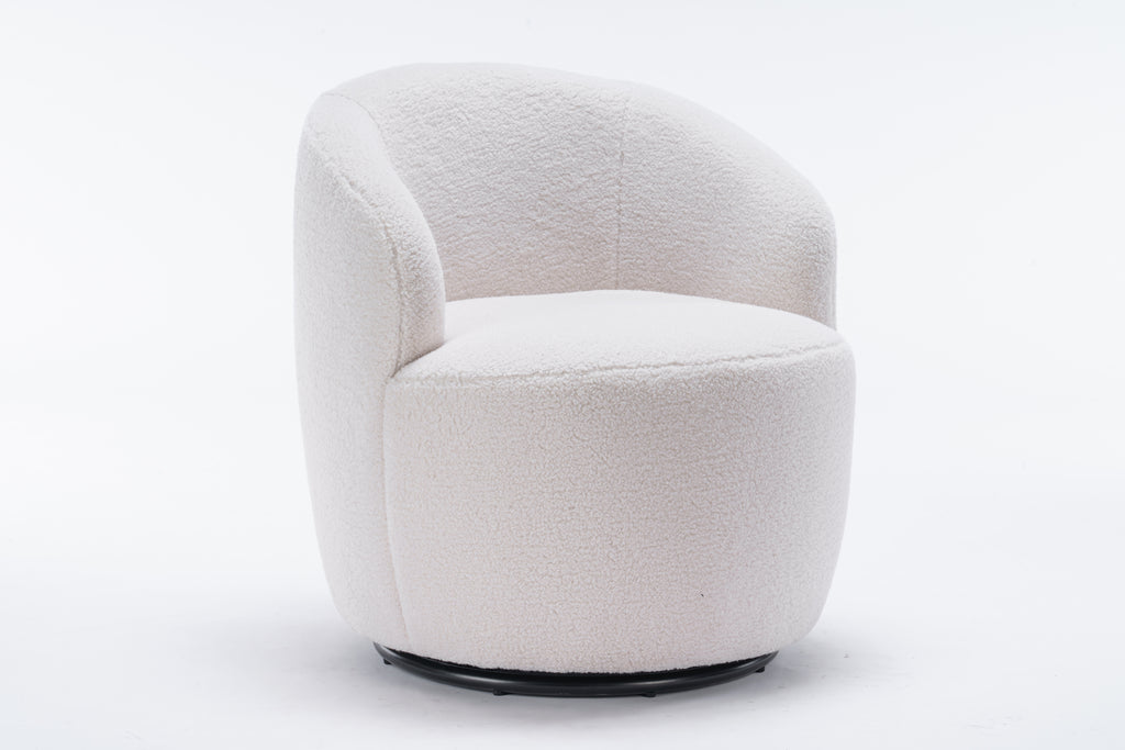 Teddy Fabric Swivel Accent Armchair Barrel Chair With Black Powder Coating Metal Ring,Ivory White - Grand Goldman Shop