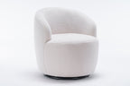 Teddy Fabric Swivel Accent Armchair Barrel Chair With Black Powder Coating Metal Ring,Ivory White - Grand Goldman Shop