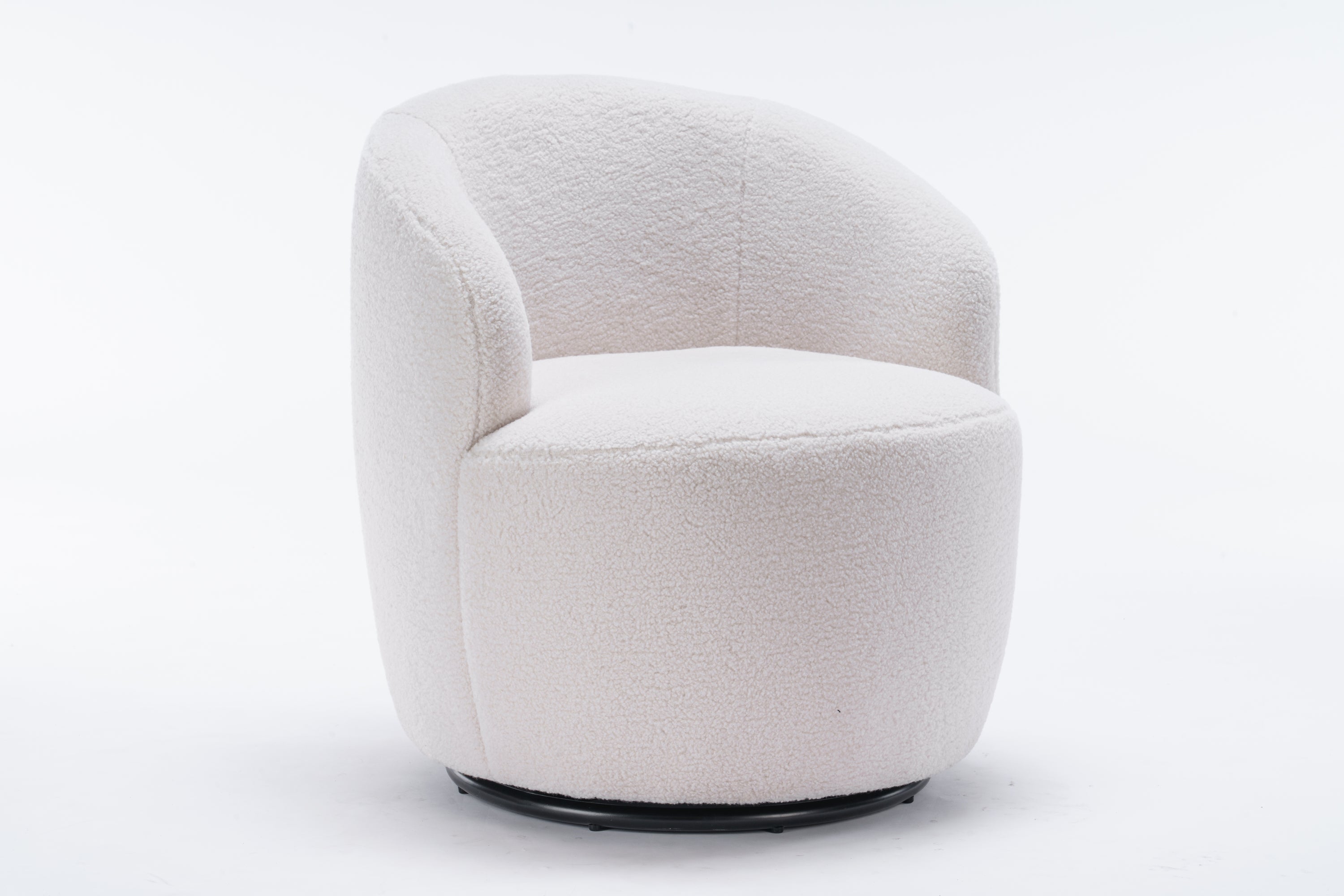 Teddy Fabric Swivel Accent Armchair Barrel Chair With Black Powder Coating Metal Ring,Ivory White - Grand Goldman Shop
