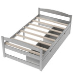 Gray Twin Size Platform Bed with Two Drawers, Pine Wood and MDF Construction - Grand Goldman Shop