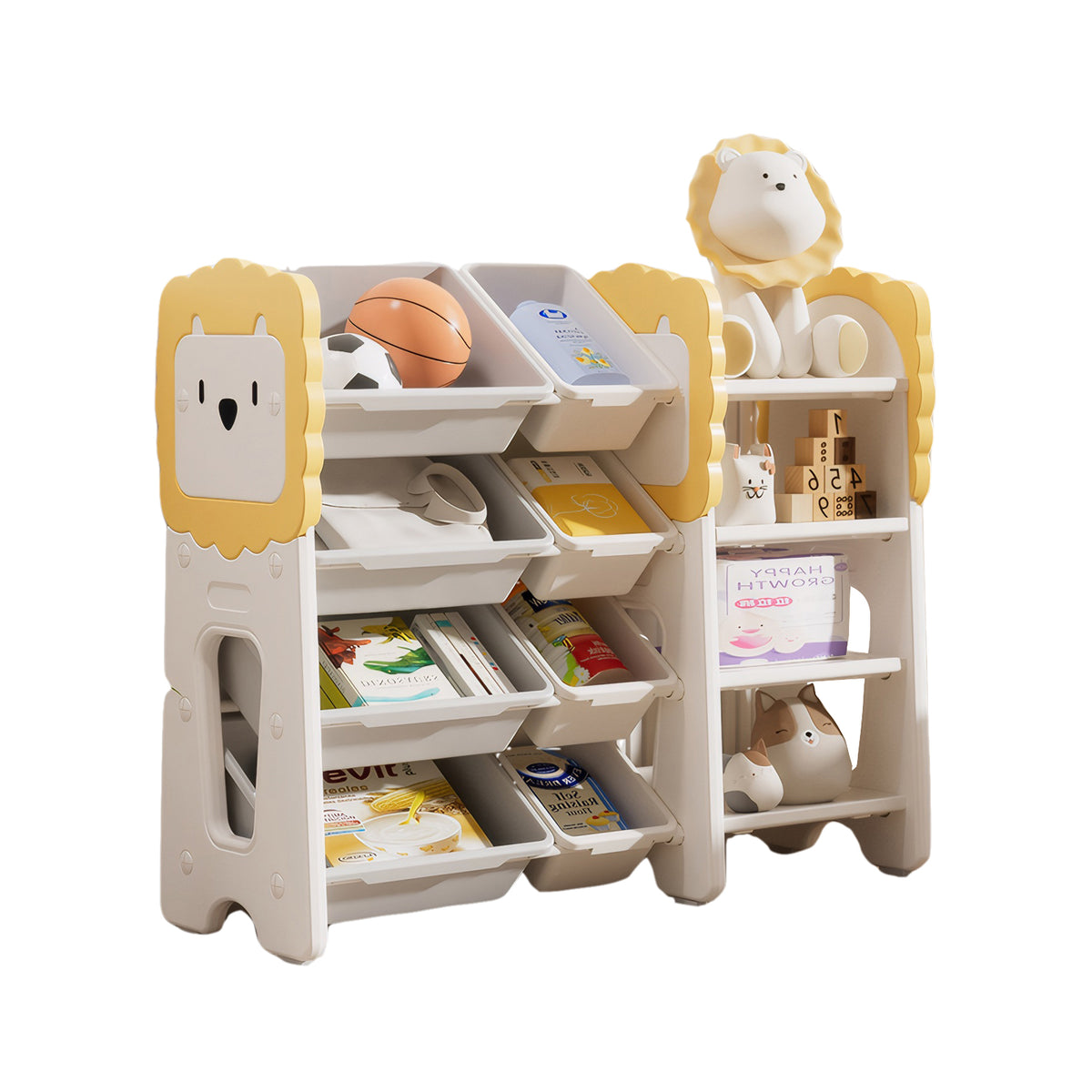 Kids Bookshelf and Toy Storage, 4-Tier Toy Organizers W/8 Removable Storage Bins, Kids Toy Storage Organizer for Study Room, 