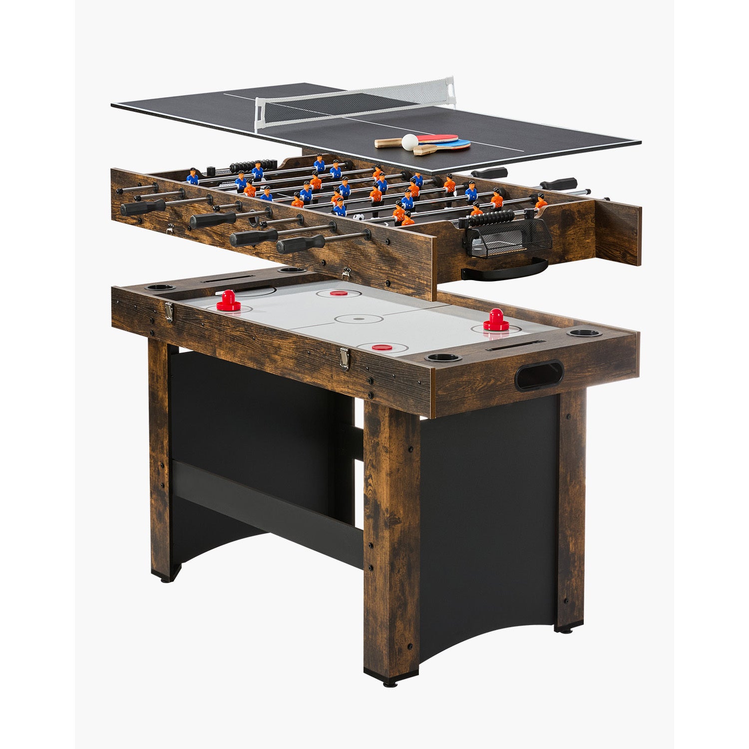 Stylish 54' Air Hockey Table 3-in-1 Air Powered Combo Table Hockey Ping Pong Foosball - Available at Grand Goldman