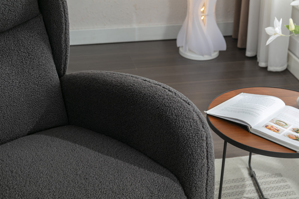 049-Teddy Fabric Rocking Chair With Packet Wood Legs,Dark Gray - Grand Goldman Shop