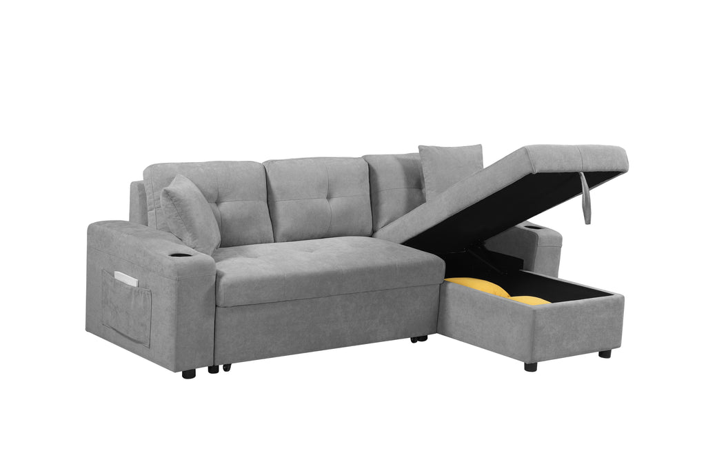 MEGA convertible corner sofa with armrest storage, living room and apartment sectional sofa, right chaise longue and grey - Grand Goldman Shop