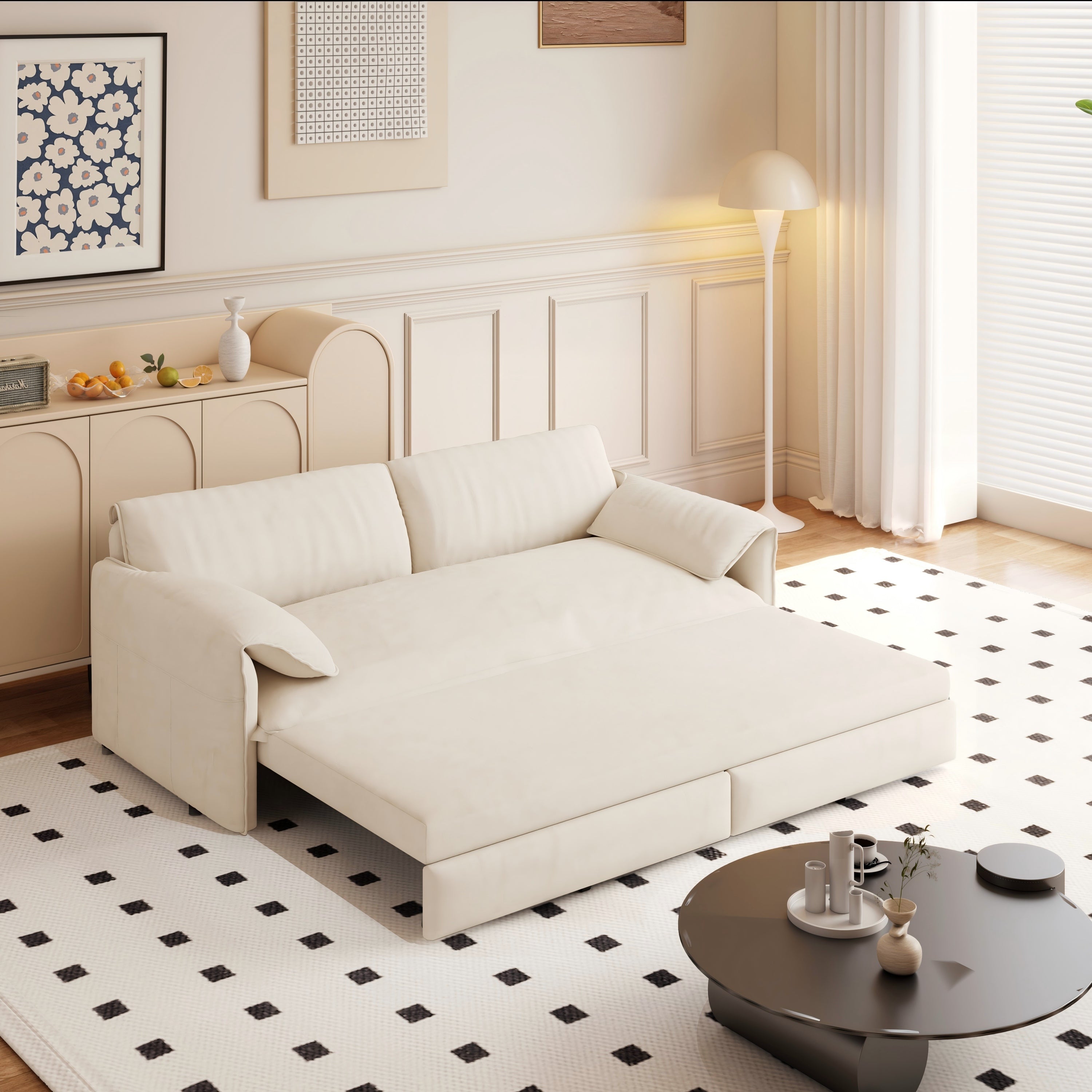 66' Queen Pull Out Sofa Bed, 3-in-1 Convertible Sleeper Sofa with Side Storage,Multi-Functional Velvet Loveseat Bed for Living Room - Grand Goldman Shop