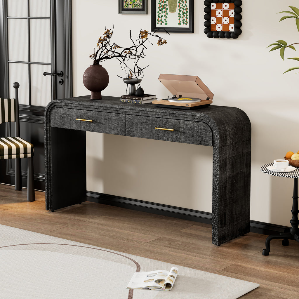 TREXM Unique Retro Silhouette Console Table with Open Style, Two Top Drawers for Entrance, Dinning Room, Living Room (Antique Black) - Grand Goldman Shop