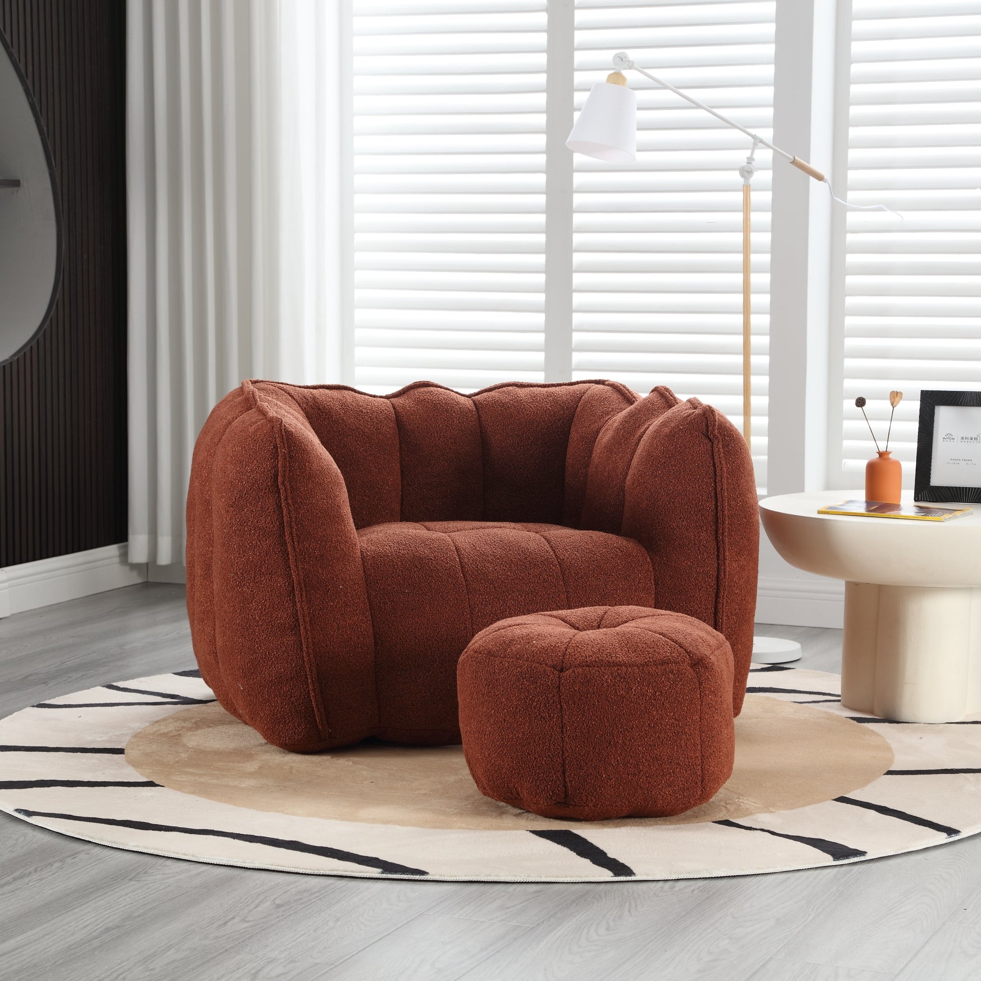 Soft Chenille Bean Bag Chair with High Resilient Foam for Living Room and Bedroom, Comfortable Square Lazy Sofa with Footstool for Adults - Grand Goldman Shop