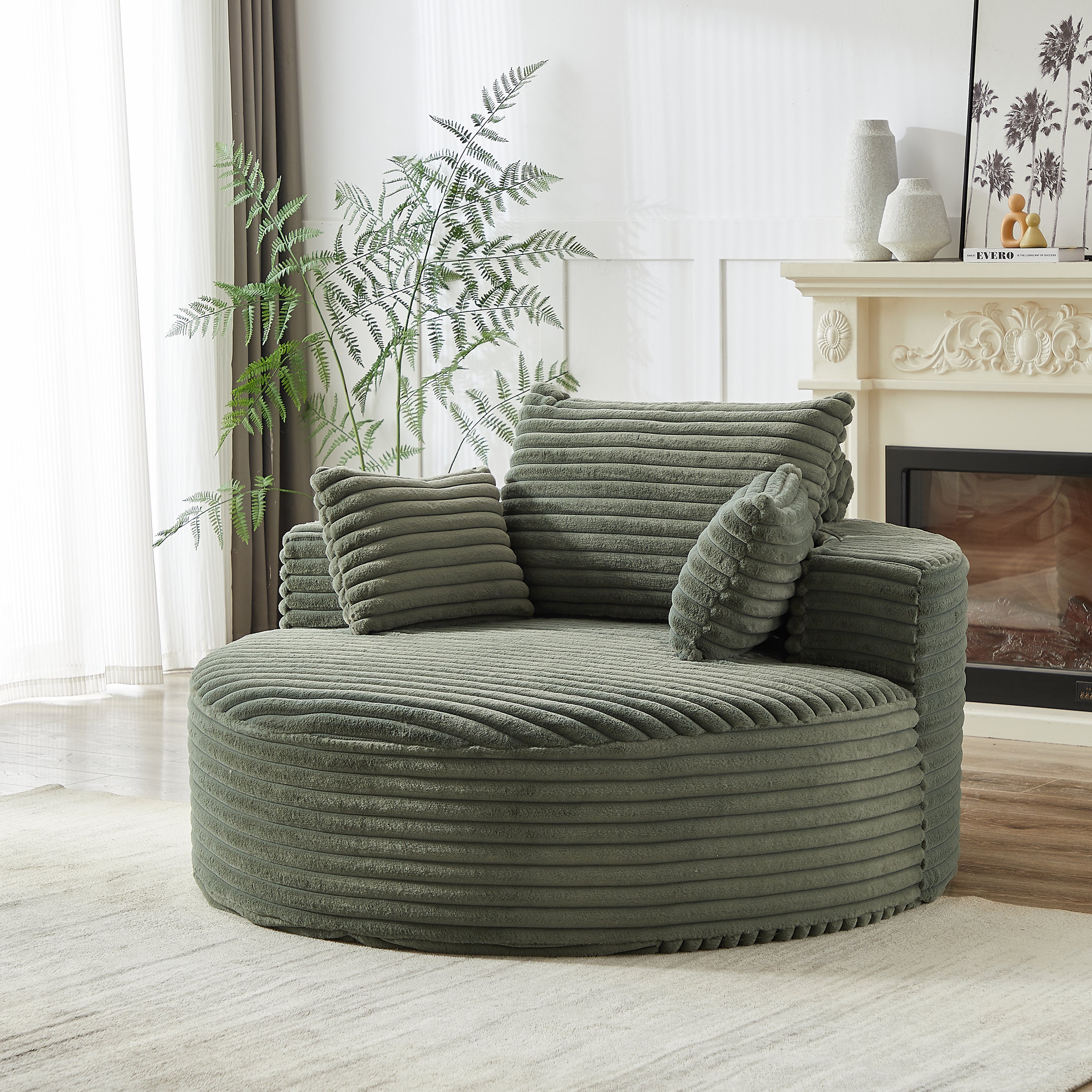 55'L Corduroy Sponge single sofa,No Assembly Required,Fluffy Modern Sleeper Chair for Living room, Bedroom, Lounge and Projection Room(Not a swivel chair.) - Grand Goldman Shop