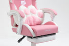 Cat Ears Pink Gaming Chair - Pink PU Leather Ergonomic Reclining Office Chair with Footrest, 310lb Capacity, 6-Position Recli