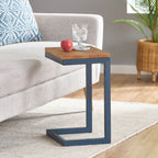 Small C-shaped End Table with Iron Base and Fir Wood Top, Black - Grand Goldman Shop