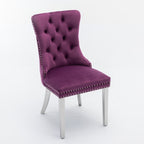 Nikki Collection Modern, High-end Tufted Solid Wood Contemporary Velvet Upholstered Dining Chair with Chrome Stainless Steel Plating Legs,Nailhead Trim,Set of 2,Purple and Chrome, SW1701PP - Grand Goldman Shop