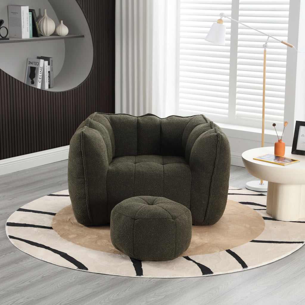 Soft Chenille Bean Bag Chair with High Resilient Foam for Living Room and Bedroom, Comfortable Square Lazy Sofa with Footstool for Adults - Grand Goldman Shop