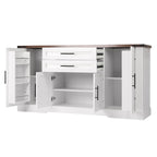 White Farmhouse Barn Door Storage Cabinet with 2 Drawers & Door Rack, Adjustable Shelves, MDF Construction, 63.11' L x 15.75' W x 32.09' H - Grand Goldman Shop