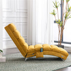 Ergonomic Linen Massage Chaise Lounge with Remote Control, Mustard Color, 5 Modes for Office, Living Room, Bedroom - Grand Goldman Shop