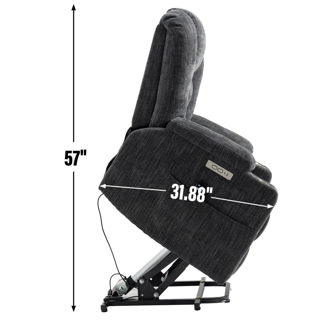 EMON'S Large Power Lift Recliner Chair with Massage and Heat for Elderly, Overstuffed Wide Recliners, Heavy Duty Motion Mechanism with USB and Type C Ports, 2 Steel Cup Holders, Gray - Grand Goldman Shop