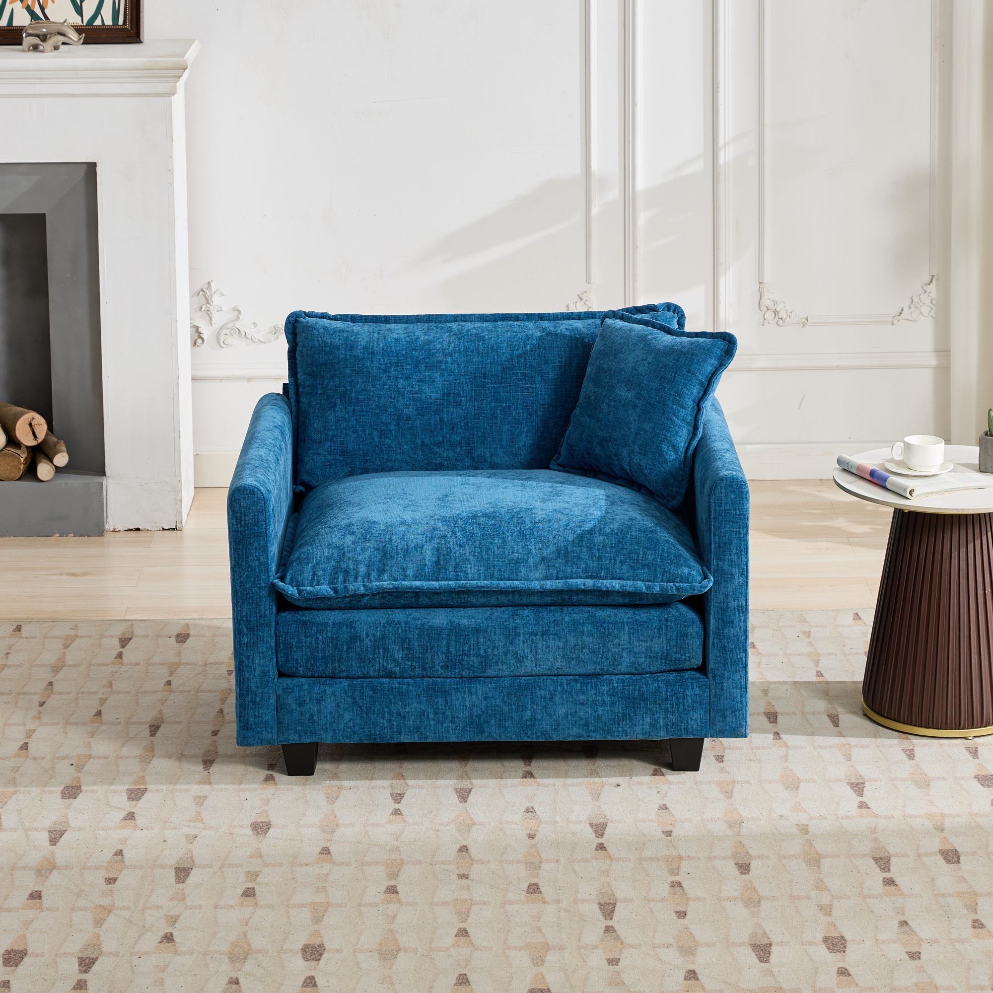 Cloud Sofa one Seat (Armrests are not included), Modern Sectional Couch, for Living Room Bedroom and Apartment, Comfy Double Layer Upholstered Seat Cushion, Breathable Chenille Fabric, Blue - Grand Goldman Shop