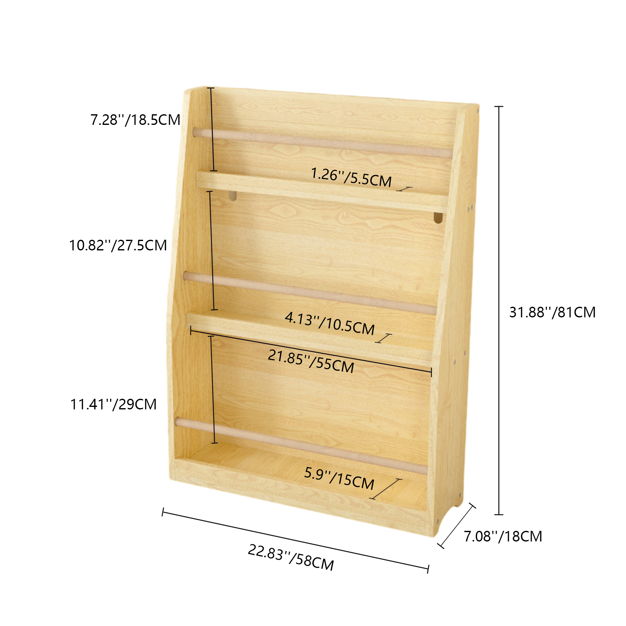 3 Tier Kids Book Shelf, Natural Finish MDF & Pine Wood Storage Rack for Playrooms, Bedrooms, and Classrooms | Premium Home De