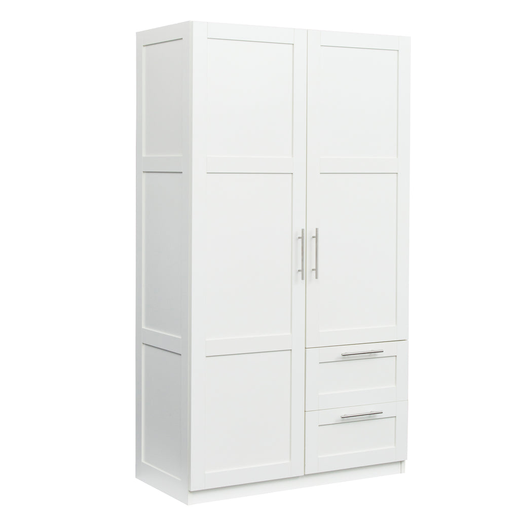 High wardrobe and kitchen cabinet with 2 doors, 2 drawers and 5 storage spaces,white - Grand Goldman Shop