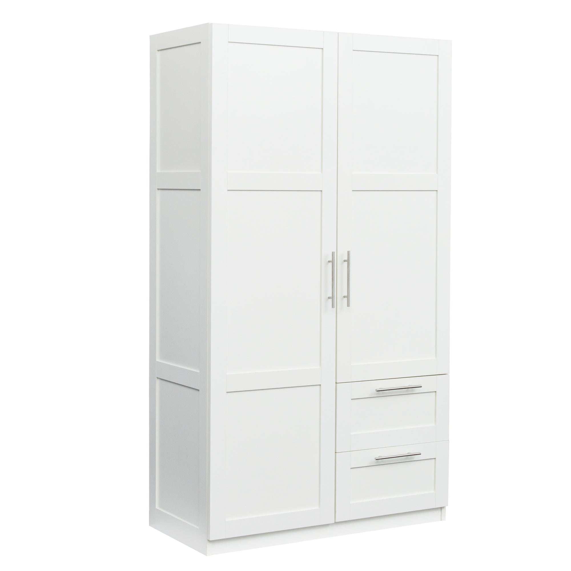 High wardrobe and kitchen cabinet with 2 doors, 2 drawers and 5 storage spaces,white - Grand Goldman Shop