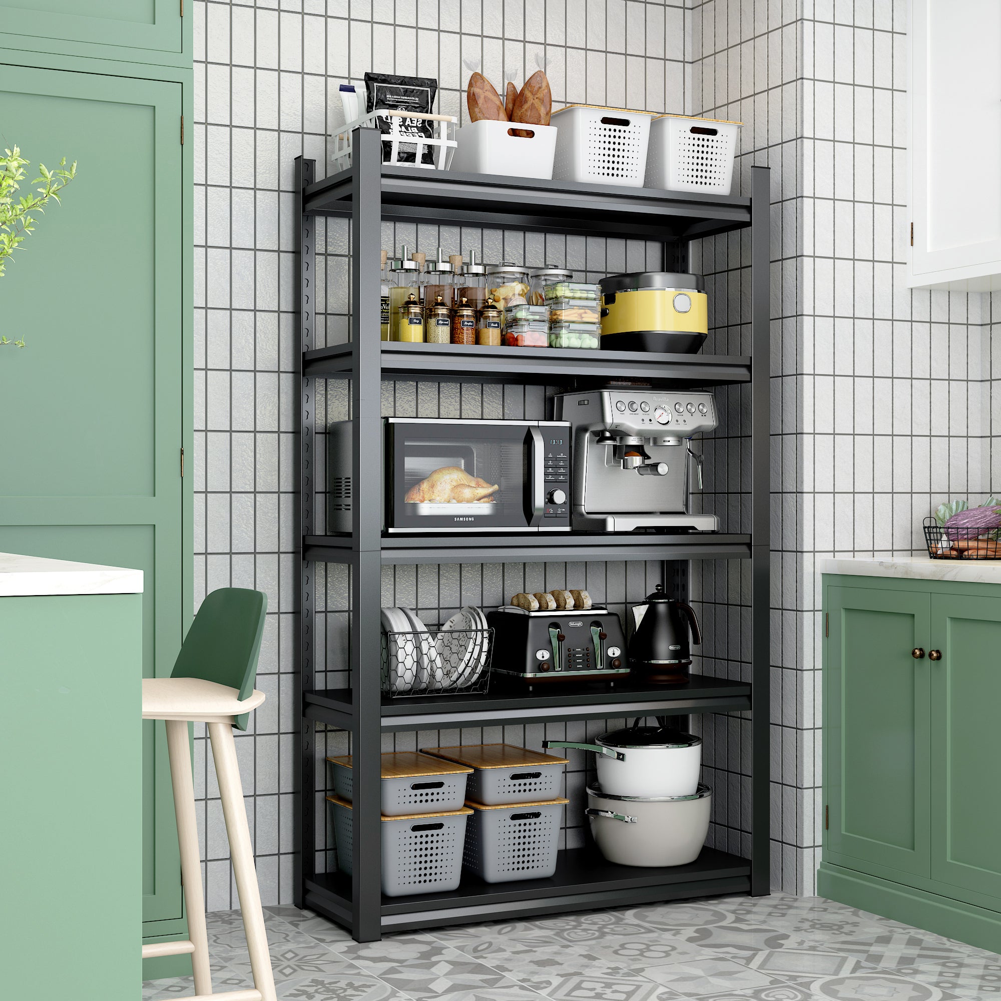Industrial Heavy-Duty Metal Garage Shelving Unit 72'H 5-Tier Black Adjustable Storage Rack - Grand Goldman Shop