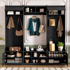 VIBE HAUS 79.1''Wide Modern Hall Tree with Shoe Storage, 4-in-1 Entryway Bench with 8 Cubbies, 7 Coat Hooks & Adjustable Shelf for Hallway, living room, Black - Grand Goldman Shop