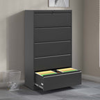 5 Drawer Metal Lateral File Cabinet , Black Filing Cabinet with Lock, Lockable File Cabinet for Home Office, Locking Metal Fi