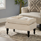 LOFTON Pillow Top Ottoman with Button Tufting in Cream Fabric, 28 Inch - Grand Goldman Shop