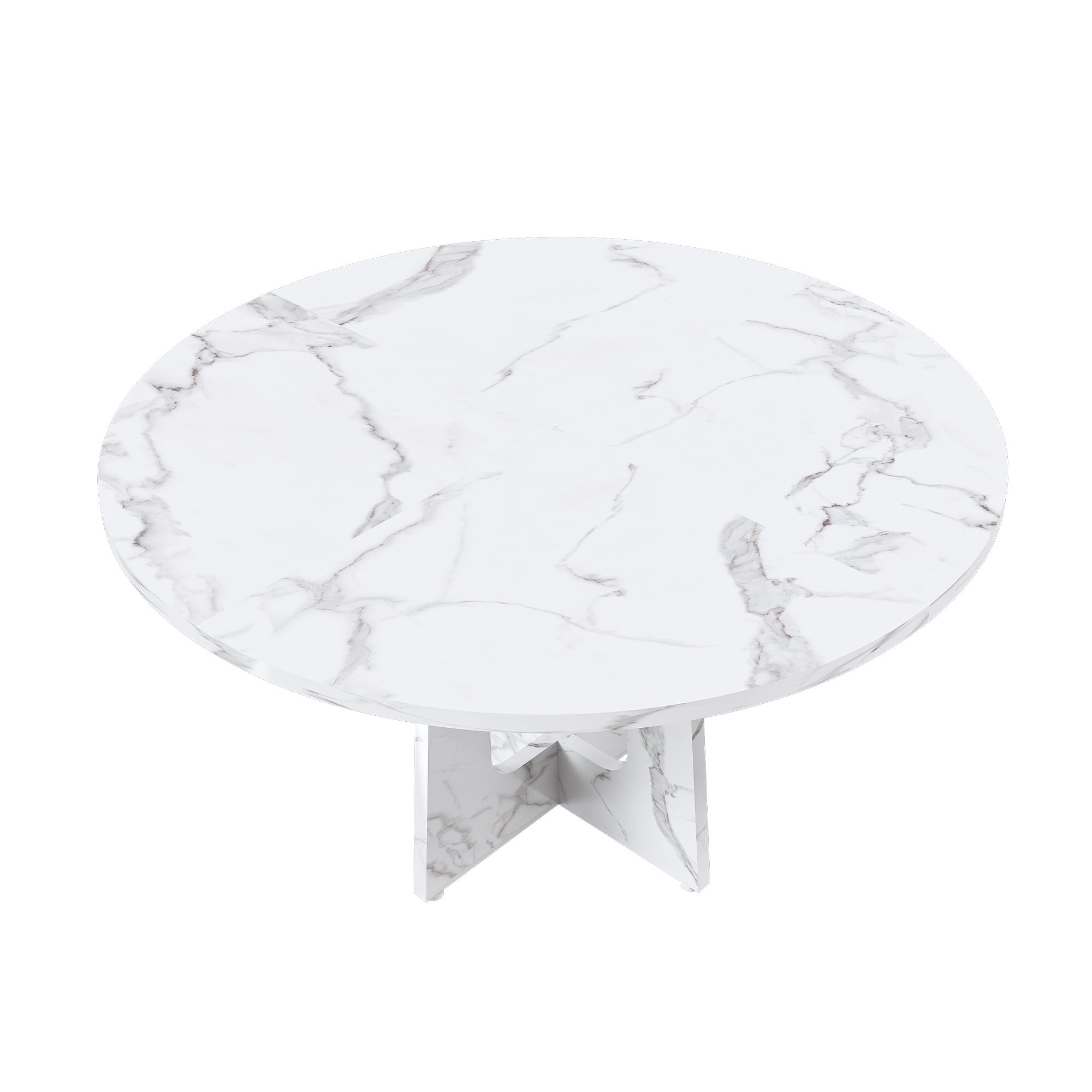 Modern Farmhouse 47.24' Round Dining Table for 4 with Marble White Finish MDF and Iron - Grand Goldman Shop