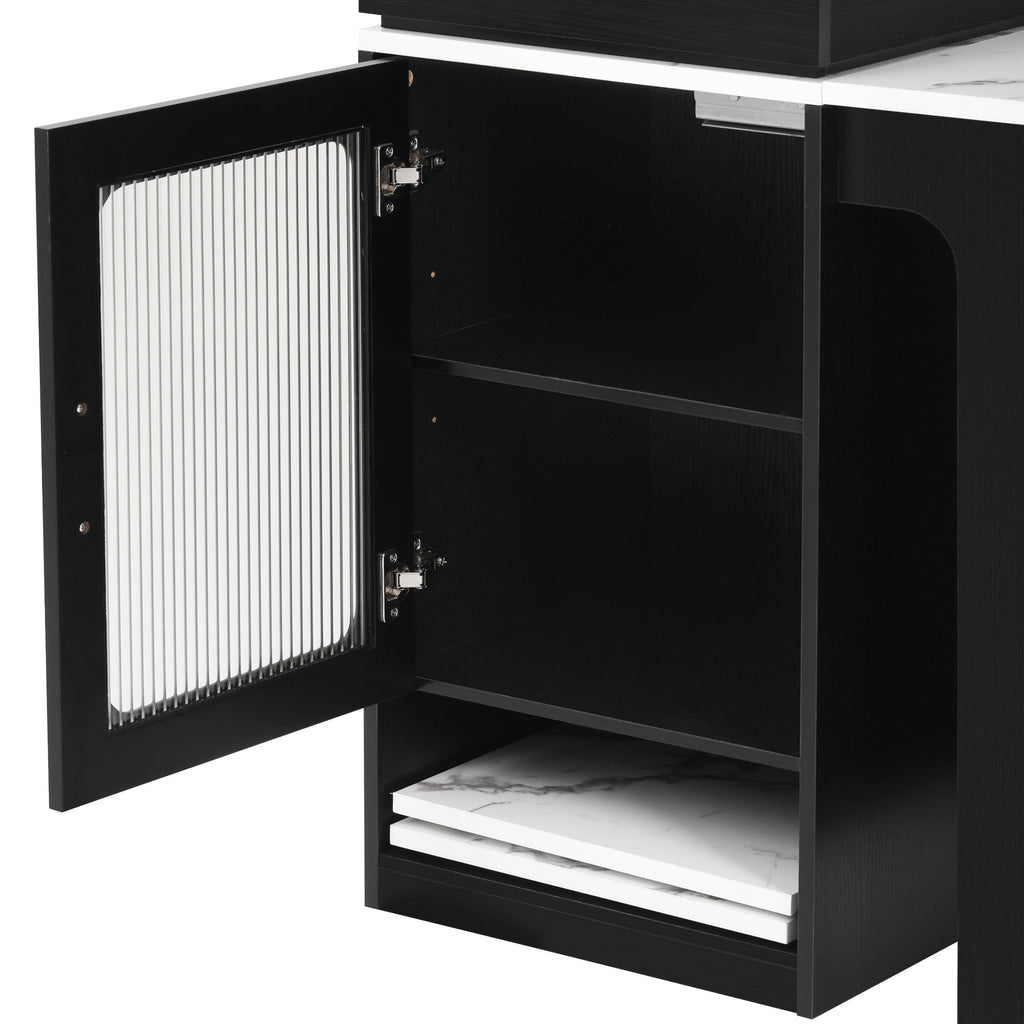 K&K 59.5' Kitchen Island with Extendable Dining Table, Kitchen Storage Table with Double-sided Storage, Kitchen Island with 2 Drawers, Power Outlet, Side Open Shelves, for Kitchen, Dining Room, Black - Grand Goldman Shop